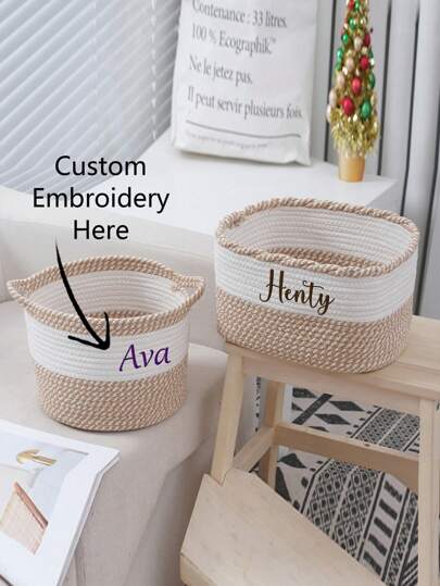 1 pièce Panier de rangement personnalisé brodé - panier de décoration de chambre d'enfant de forme ovale - panier cadeau - convient pour la fête des mères, la fête des pères, la fête des enfants, Thanksgiving, Noël, cadeau de naissance, rentrée scolaire