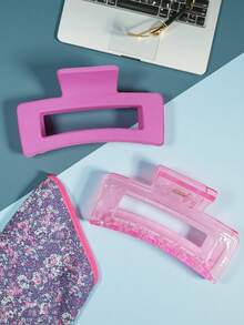 2pcs 8.5cm Multicolor Hollow Square Plastic Hair Claw - Black - View 8