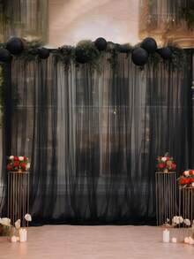 1/2 件黑色薄纱背景窗帘、背景窗帘、婚礼悬垂、装饰背景布、透明背景布、浪漫黑色窗帘、婚礼派对装饰、订婚仪式用品、生日派对用品、摄影背景装饰、迎婴派对装饰、性别揭秘派对用品、节日派对装饰、拍照道具、家居装饰、房间装饰