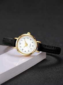 1pc Women's Minimalist Fashion Small Dial Elegant Quartz Wrist Watch, Slim Leather Band (Watch Box Not Included)