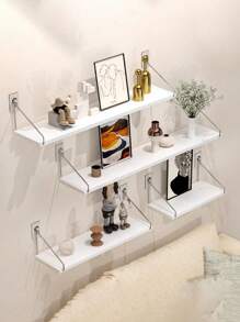 1pc Partition Wall Hanging Shelf, No Drill Needed Wall Mounted 1-Tier Storage Rack, Bedroom/Kitchen Wall Decor Hanging Shelf