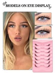 Waloshow 5-7-10 对自然睫毛，猫眼睫毛，睫毛簇，14 件自然假睫毛，假睫毛延长，漫画睫毛簇片段自然纤细单根睫毛，自然睫毛条，睫毛，睫毛，假睫毛 - 自然纖長款 - 查看 4
