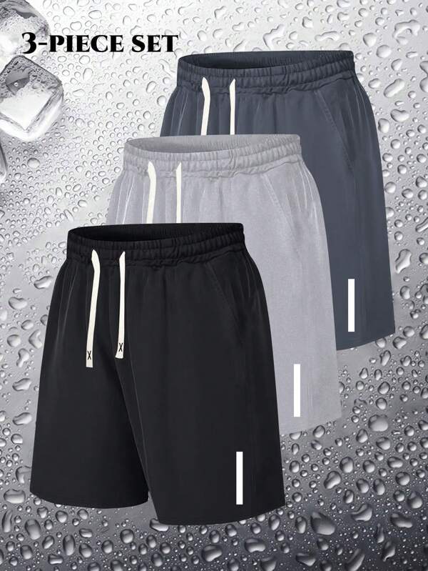 3 Pieces Of New Summer Men's Shorts Personalized Print Pattern Elastic Waist Drawstring Pants Comfortable Casual Sports Regular Large Size Big Pants