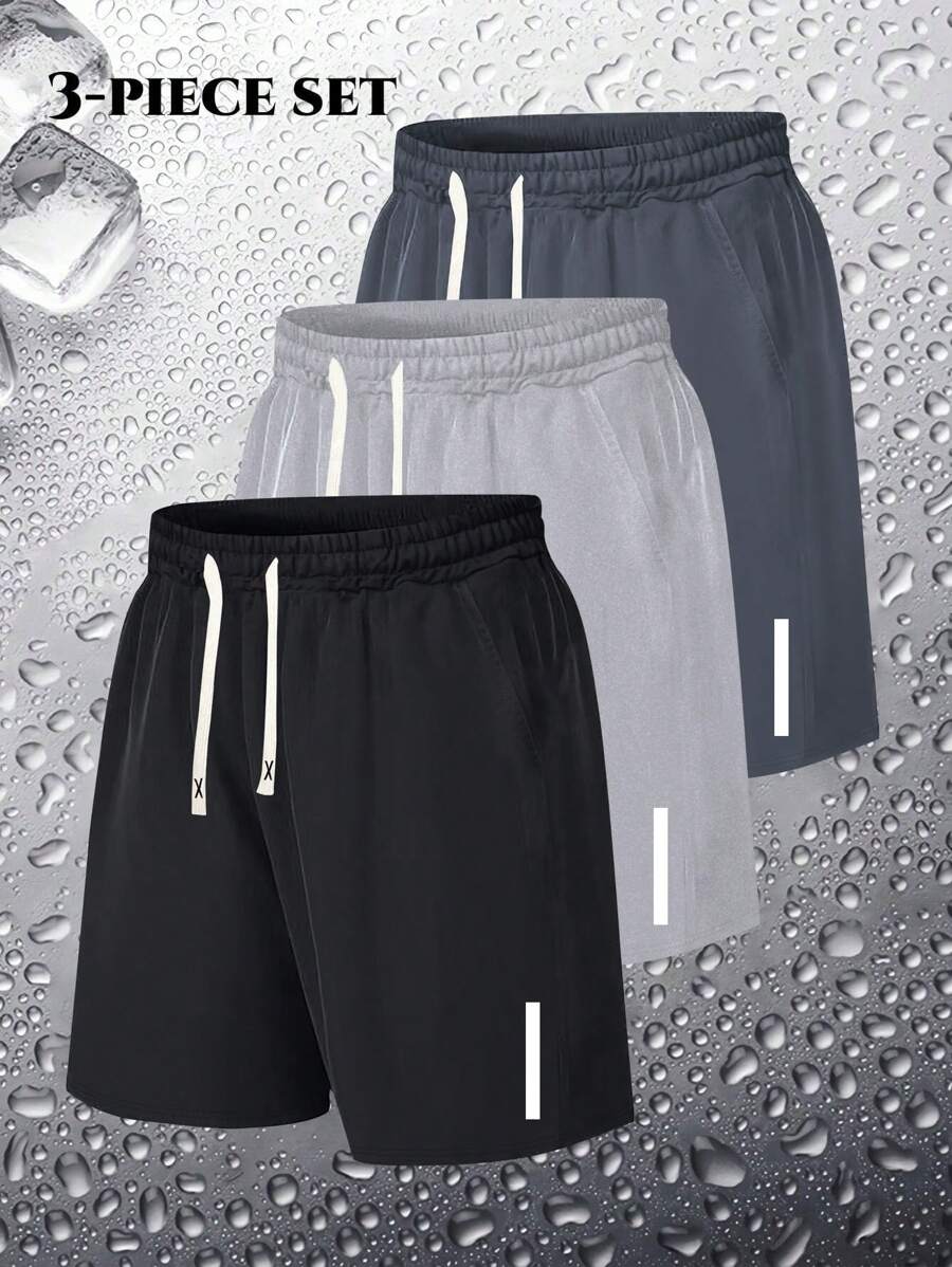 3 Pieces Of New Summer Men's Shorts Personalized Print Pattern Elastic Waist Drawstring Pants Comfortable Casual Sports Regular Large Size Big Pants