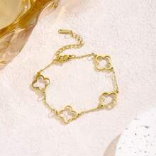 1 pieza Pulsera de acero inoxidable minimalista con flor de cuatro hojas hueca, adecuada para uso diario o fiesta de las mujeres, gran regalo para el Día de la Madre