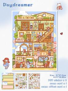 2/1pc Extra Large Decorative DIY House Stickers, Scene Stickers, 3D Miniature House Stickers, Landscape Stickers, Scenery Stickers, Handbook Stickers, Classified Sticker Small House Scenes, Reusable, Multiple Sizes Available - Multicolor - View 8