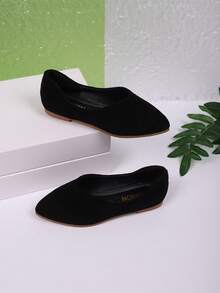 春夏季新款尖头平底女童绒面低鞋面舒适低跟时尚鞋 - 黑色 - 查看 3