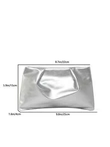 New Spring/Summer Fashion Solid Color Clutch, Pleated Cloud Purse, Solid Color Casual Envelope Bag, Makeup Bag, Travel Accessory Bag, Inner Liner Bag, Toiletry Bag, Storage Pouch - Silver - View 3