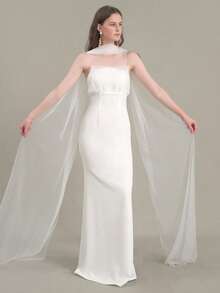 Khăn voan cô dâu dài màu trắng, kiểu khăn quàng cổ, phụ kiện váy cưới, đạo cụ chụp ảnh, dài đến sàn. - trắng - Xem 1