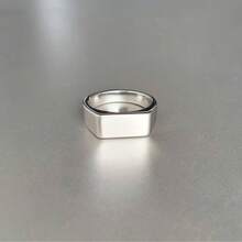 Anel Masculino Retângulo Prata em Aço Inoxidável 316L - Prata - Visão 3