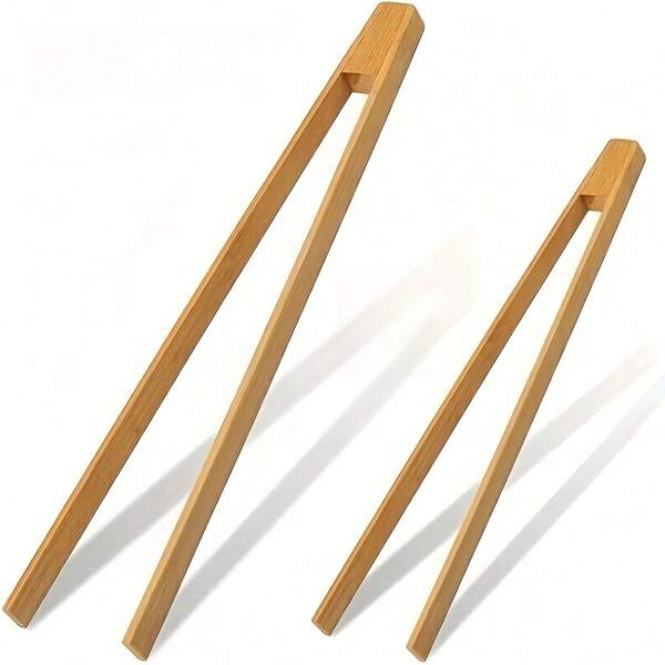1 pieza Pinzas de cocina de bambú - Pinzas para asar y pan de alta calidad resistentes al calor, ideales para cocinar, freír y servir - Sin plomo, antioxidante, con mango de madera natural, herramienta de procesamiento de alimentos | Utensilio de cocina funcional | Material de bambú, pinzas de cocina. Adecuado para restaurantes, cocinas, bufés, fiestas, sujetar pan, carne