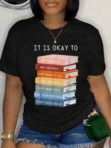 100% Cotton It Is Okay To Be Yourself Ask For Help Not Know It At All T-Shirt - 黑色 - 查看 1