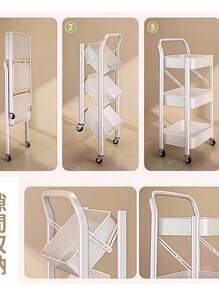 Kitchen Cart, Foldable, Cart With Casters, 3-Tier, Kitchen Rack, Steel Rack, Cart With Casters, Space-Saving Storage, 29.5cm, Slim, With Handle, Carbon Steel, Sturdy, 60kg Load Capacity, Small Items, Bathroom, Kitchen Storage, Next To Refrigerator, Easy Assembly