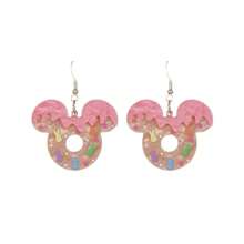 Sanrio 1 Par de Brincos Minnie Mouse em Formato de Donut - Brincos Acrílicos Modelo Cartoon Estilo Pingente com Granulado Colorido, Perfeitos para Ocasiões Diárias, Brincos Diários | Brincos Divertidos | Design de Brincos Estilo Pingente, Brincos para Mulheres