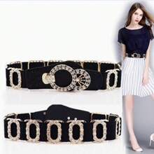 1pc Bohemian Style Solid Color Casual Elegant Cute Party Palace Waist Belt With Elastic Band And Rhinestone Decoration, All Season