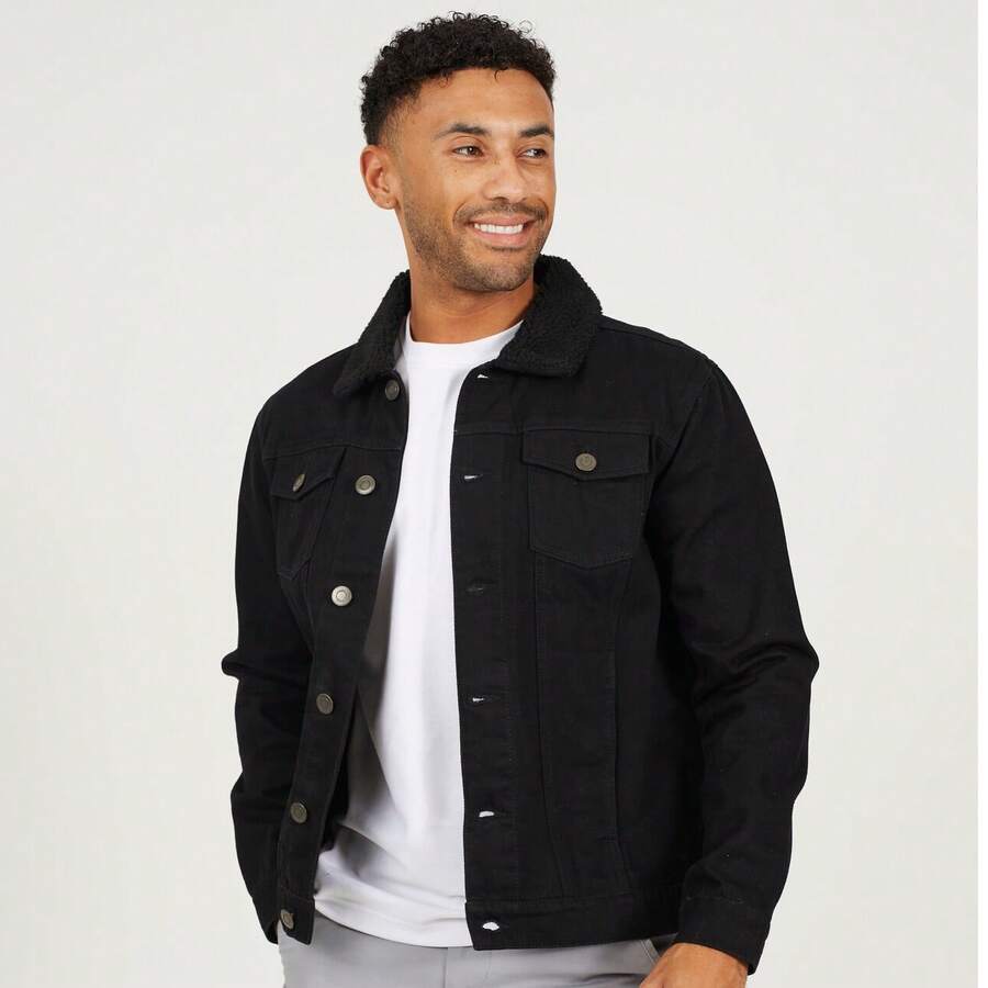 brave soul Denim Jacket With Borg Collat - 黑色 - 查看 1