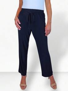 Paulo Due Womens Straight Leg Elasticated Waist Trouser - Navy Blue - View 5