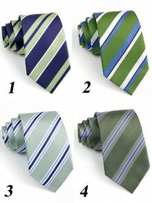 ZLQ&GOU 1 条男士条纹领带，7.5 厘米宽手工绿色条纹领带，涤纶丝混纺领带，适合正式场合