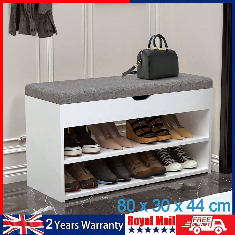 OYAJIA ✨‌8-Pair Shoe Storage Bench & Cabinet With Seat - Modern White Wooden Entryway Organiser, Space-Saving Compact Unit 80x30x44cm (31.5x11.8x17.3") For Hallway/Bedroom‌ - White - View 1