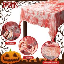 1/2pcs Halloween Bloody Gauze Tablecloth - 215.9cm X 152.4cm Bloody Handprint Rectangular Tablecloth - Scary Halloween Tablecloth Suitable For Hospital Halloween Decorations, Spooky Parties