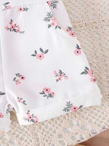 2pcs/Set Baby Girls Cute Short Sleeve Romper + Overalls Set, Lightweight Summer