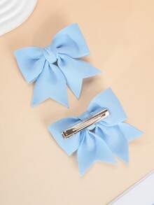 2pcs Girls Blue Bow Hair Clips, Fashionable & Cute For Everyday Use - Blue - View 4
