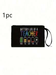 Gift- Large Capacity Fashion Tote Bag With "Battery Life Of A Teacher" Print, Cosmetic Bag, Lining, And No Closure - Perfect For Educators And School Staff, Best Teacher Appreciation Gifts, Thank You Teacher Gifts