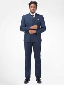 CLOUDSTYLE Men Double Breasted Blazer & Trousers Suit - Navy Blue - View 2
