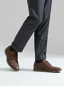 SHOESMALL Men's Suede Casual Dress Shoes Brown Plain Toe Suede Oxfords Lightweight Business Shoes Classic Formal Derby Shoes - Brown - View 3