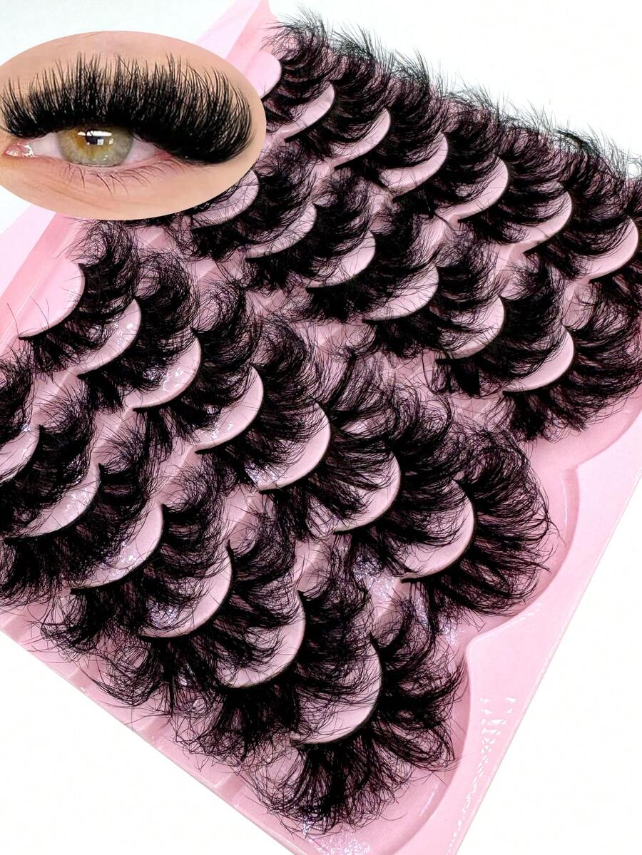 HBZGTLAD Mink Lashes Fluffy 20mm Faux Mink Lashes Cat Eye Big Long False Eyelashes Dramatic Soft 25mm Lash Strips 3D Volume 14 Pairs Strip Eyelashes Pack - 紅色 - 查看 1