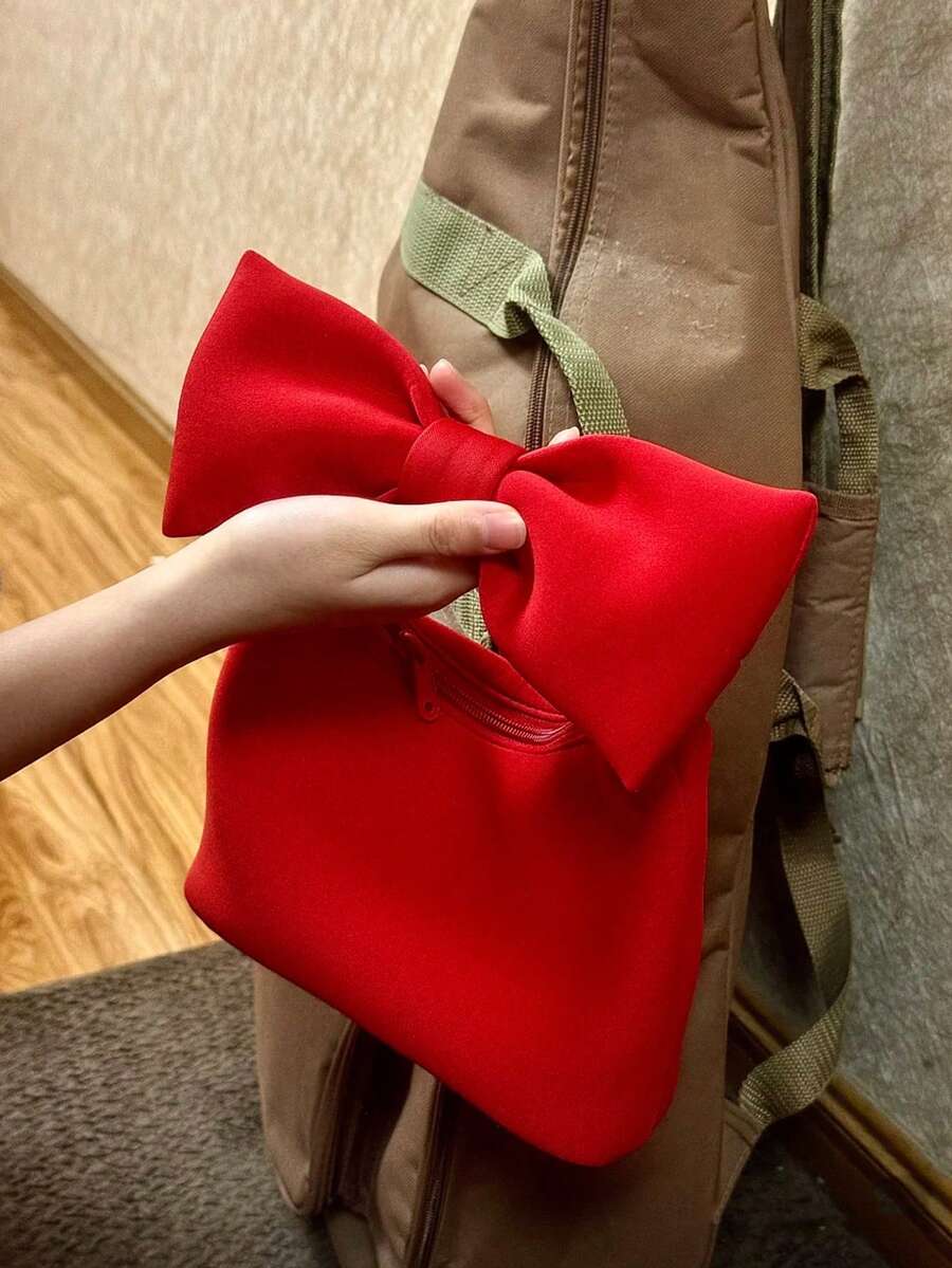 2026 Spring/Summer New Cute Pink Mini Bow Handbag, Wrist Bag, Cloud Bag Business Women's Casual Fashion Daily Commuter Bag, Suitable For Work, Shopping, Dating, Travel, College Students, Women's Bag, Daily Use , Kawaii - Red - View 1