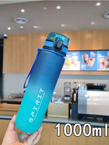 1pc, Large Capacity Frosted Gradient Color Fashion Sports Water Bottle Portable Outdoor Plastic 1000ml Water Bottle With Rope