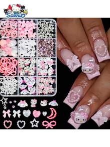 Sanrio 12Girds/Box Sanrio Hello Kitty Cute 3D Nail Art Charms Set DIY Manicure Decorations Accessories For Girls Creative Nail Jewelry Crafts