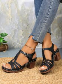 1 Pair Women Platform Buckle Strap Sandals, Versatile Flat Comfy Athletic Beach Shoes, Casual Holiday Style, Fashion Minimalist Leisure Slip-On