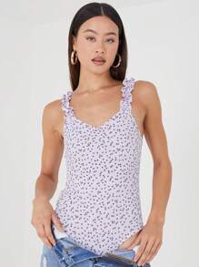 brave soul Body cu imprimeu floral și bretele, cu salată verde, liliac