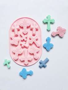 1pc 10-Hole Silicone Cross Shaped Clay & Resin Soap Mold, Handmade DIY Craft - Baby Pink - View 1