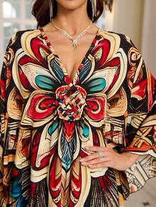 Letni, nowy, elegancki szlafrok w stylu boho z nadrukiem vintage na rok 2025, codzienny zestaw ubrań domowych i sukienek świątecznych - Wielokolorowe - Zobacz 4