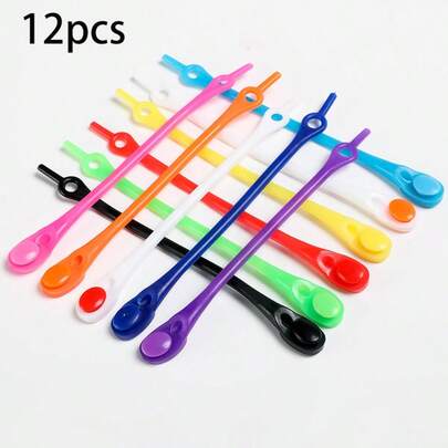 1 套 = 12 件 Slouchy 鞋带硅胶弹性免系鞋带，创意临时鞋带，适用于运动鞋、登山鞋、休闲鞋和鞋类装饰配件，男女适用