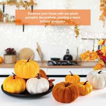 12 decoraciones de calabaza de otoño, calabazas artificiales de espuma de poliestireno decoradas con terciopelo mini para exteriores, decoraciones de hogar y mesa de otoño, cosecha, Halloween y Acción de Gracias (naranja)