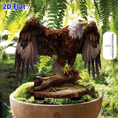 1 pieza Escultura decorativa plana en 2D con diseño de águila adecuada para decoración de jardín, diseño de paisaje al aire libre en macetas y céspedes, decoración multiusos para patios, relleno de macetas, decoración exterior adecuada para plantas en macetas, céspedes y terrazas