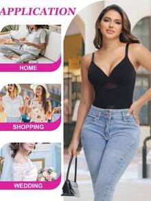 Women Sexy V-Neck Shapewear Bodysuit Slimming Tummy Control Criss Cross Body Shaper Shaping Tank Top Abdomen Compression Underwear Waist Trainer Jumpsuit Undershirts Snatched Waist Body Suit Sculpting - Black - View 6