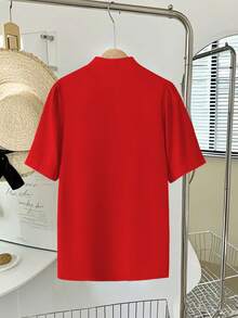 (Talla Grande, Se Sugiere Pedir Una Talla Menos) Blusa de Mujer Nueva de Verano con Cuello en V, Blusa Elegante Casual de Negocios para Otoño/Invierno, Amarillo Ranúnculo, Top Versátil de Vacaciones Chic de Alta Gama con Efecto Estilizador y Lindo, Estilo Retro Coreano - Rojo - Ver 4