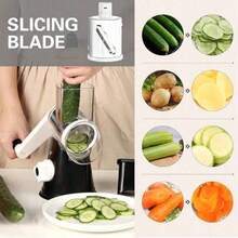 1个Cambom旋转式手摇奶酪刨丝器，适用于新鲜奶酪、蔬菜、坚果，防滑吸盘底座，含清洁刷和3个刀片 - 彩色 - 查看 5