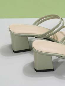 Women's Faux Leather Strap Slide Sandals, New Summer Fashion Chunky Heel, Korean Style Outdoor Slippers, Black - Green - View 8