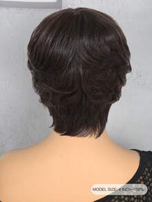 4 英寸短款精灵短发真人发假发 #2 深棕色 150% 密度自然波浪真人发假发 自然直卷发造型假发 适合女性日常使用 - S2 - 查看 4