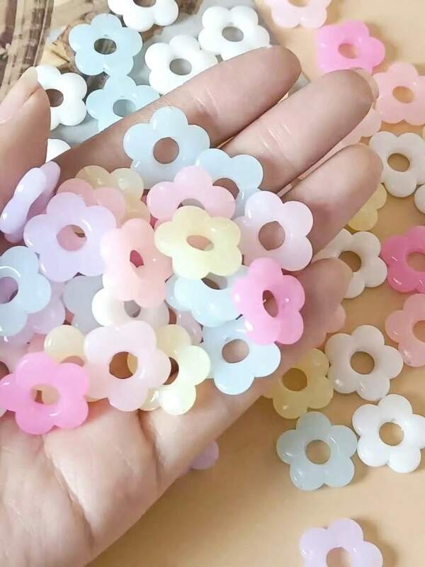 50pcs Mixed Color Hollow 5-Petal Flower Beads For DIY Jewelry Crafts