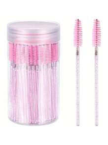 100PCS Eyelash Brushes, Mascara Wands With Container, Bendable Disposable Eyebrow Spoolies, Lash Brush For Lash Extensions, Eyebrow Spoolie, Castor Oil Brushes (Crystal Pink)