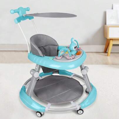 Lauflernwagen mit abnehmbarem Verdeck, Lauflernwagen, 5-fach höhenverstellbar, Lauflernwagen mit hoher Rückenlehne, faltbar, Kinder ab 6 Monaten, Spieltisch