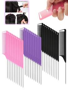 3 pièces Peigne professionnel à queue pointue, peigne à queue de rat en acier inoxydable anti-statique, peignes pour tresses, peignes à dents fines, peignes à queue pour mèches, peignes multifonctionnels pour cheveux normaux - couleur bonbon attrayante, peignes à cheveux parfaits pour les salons de coiffure et un usage domestique