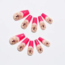 24pcs Personalized Wearable Nail Art, Mother's Day Mysterious Gift, Short/Medium Almond, Medium Coffin, Classic French - Green - View 3